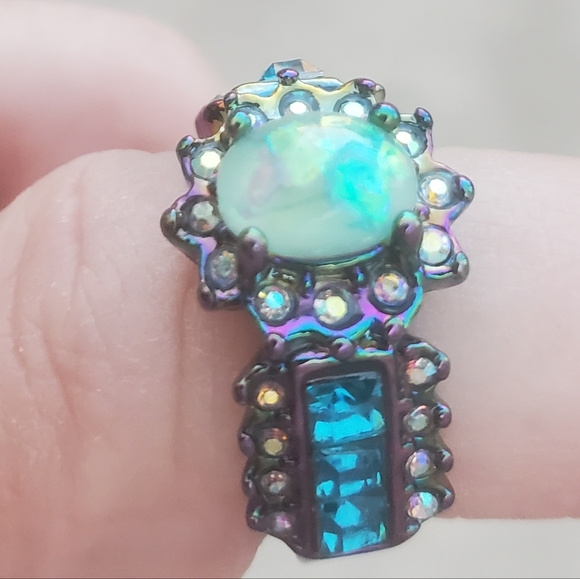 New Blue Fire Opal Rainbow Hematite Ring. - Picture 4 of 16